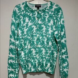Leaf Print Button-Up Cardigan